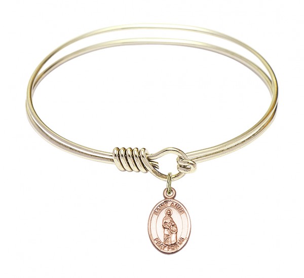 Smooth Bangle Bracelet with a Saint Anne Charm - Gold