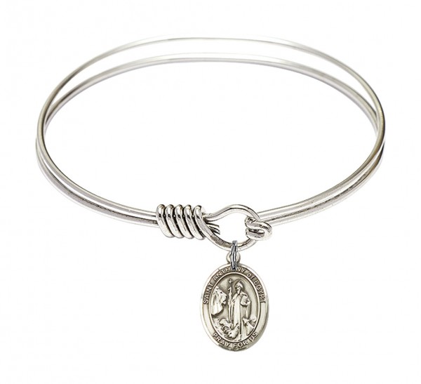 Smooth Bangle Bracelet with a Saint Anthony of Egypt Charm - Silver