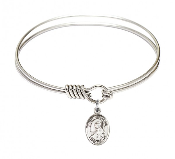 Smooth Bangle Bracelet with a Saint Benjamin Charm - Silver