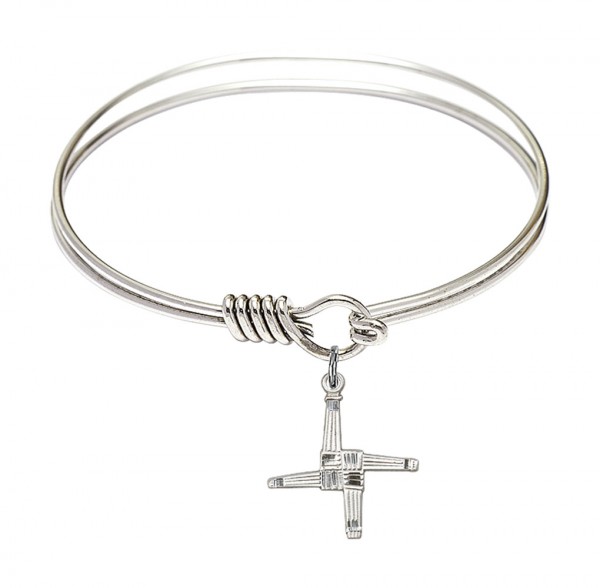 Smooth Bangle Bracelet with a Saint Brigid Cross Charm - Silver