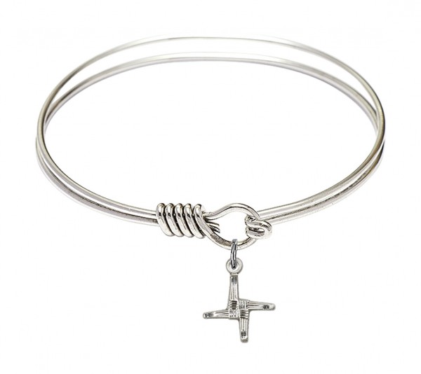 Smooth Bangle Bracelet with a Saint Brigid Cross Charm - Silver