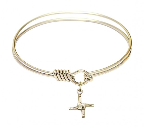 Smooth Bangle Bracelet with a Saint Brigid Cross Charm - Gold