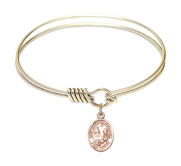 Smooth Bangle Bracelet with a Saint Catherine of Bologna Charm - Gold