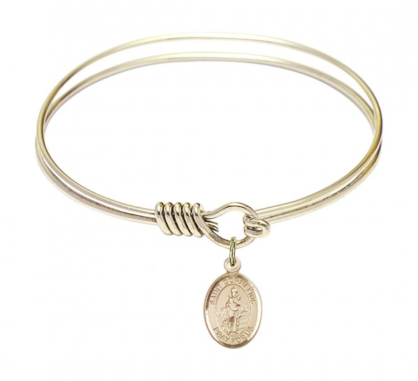 Smooth Bangle Bracelet with a Saint Cornelius Charm - Gold