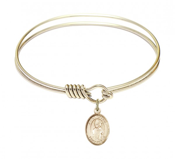 Smooth Bangle Bracelet with a Saint Dennis Charm - Gold