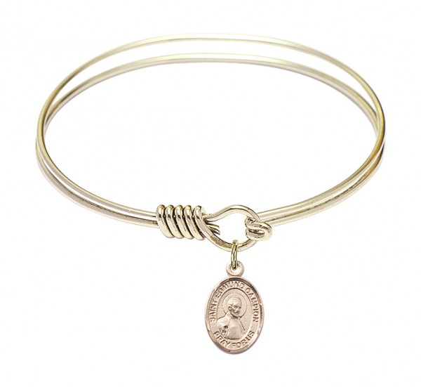 Smooth Bangle Bracelet with a Saint Edmund Campion Charm - Gold