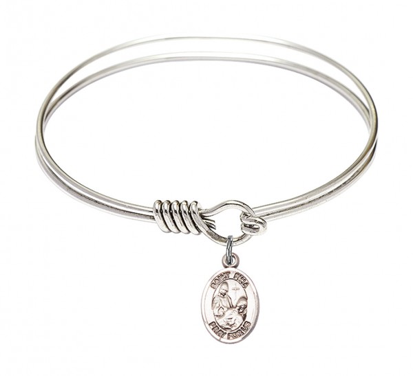 Smooth Bangle Bracelet with a Saint Fina Charm - Silver