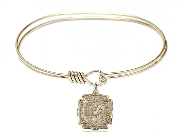 Smooth Bangle Bracelet with a Saint Florian Charm - Gold