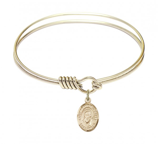 Smooth Bangle Bracelet with a Saint Francis de Sales Charm - Gold