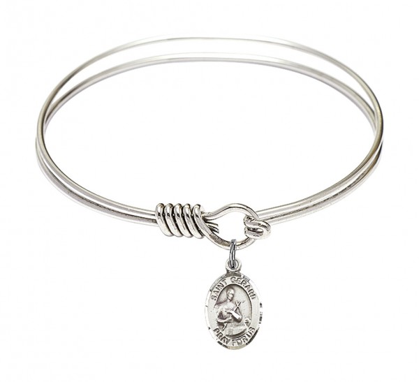 Smooth Bangle Bracelet with a Saint Gerard Majella Charm - Silver