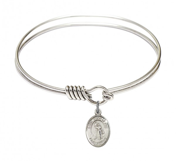 Smooth Bangle Bracelet with a Saint Joan of Arc Charm - Silver