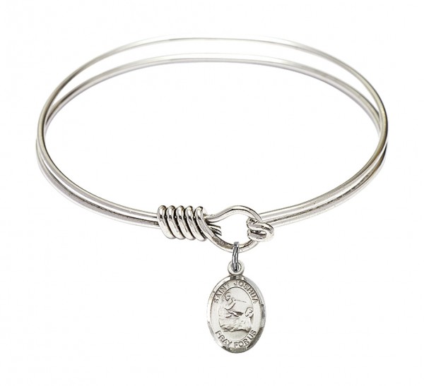 Smooth Bangle Bracelet with a Saint Joshua Charm - Silver