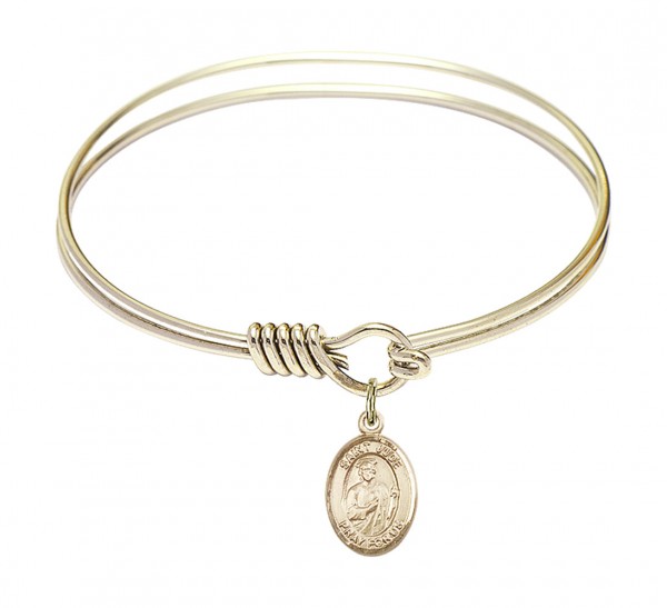 Smooth Bangle Bracelet with a Saint Jude Thaddeus Charm - Gold