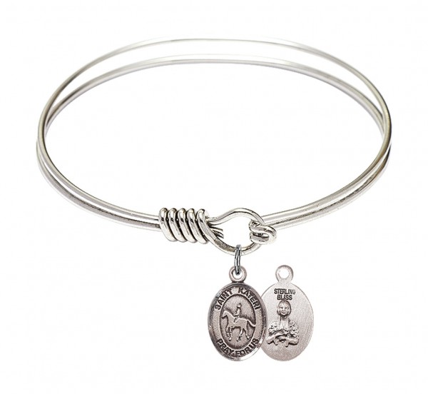 Smooth Bangle Bracelet with a Saint Kateri Equestrian Charm - Silver