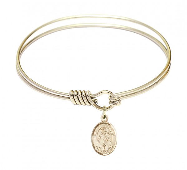 Smooth Bangle Bracelet with a Saint Nicholas Charm - Gold