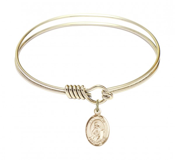 Smooth Bangle Bracelet with a Saint Paul the Apostle Charm - Gold
