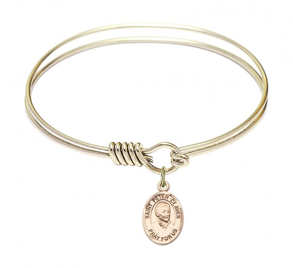 Smooth Bangle Bracelet with a Saint Peter Claver Charm - Gold