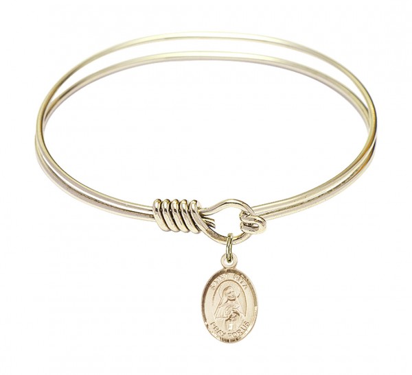 Smooth Bangle Bracelet with a Saint Rita of Cascia Charm - Gold