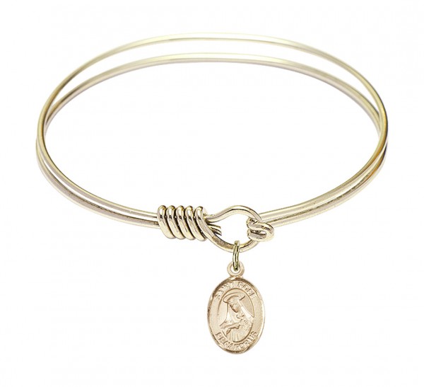 Smooth Bangle Bracelet with a Saint Rose of Lima Charm - Gold