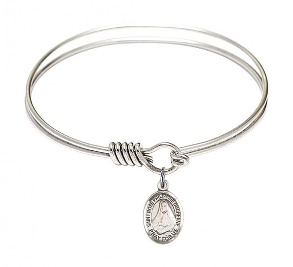 Smooth Bangle Bracelet with a Saint Rose Philippine Duchesne Charm - Silver