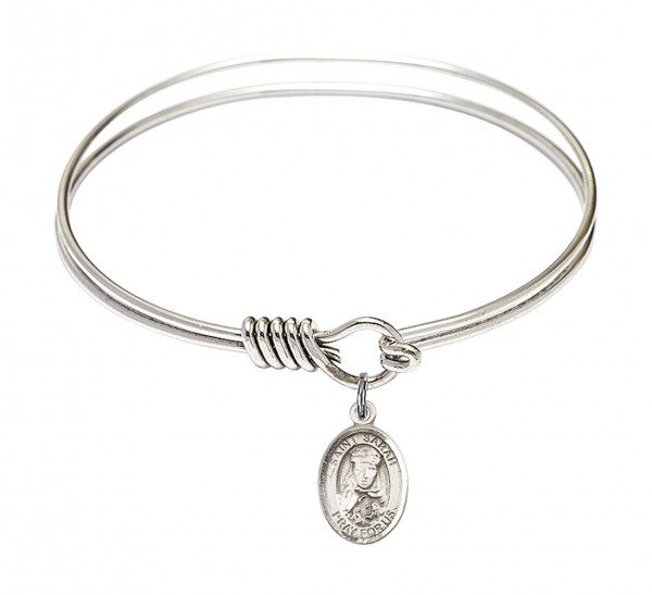 Smooth Bangle Bracelet with a Saint Sarah Charm - Silver