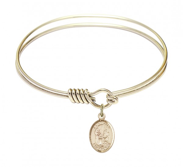 Smooth Bangle Bracelet with a Saint Zita Charm - Gold