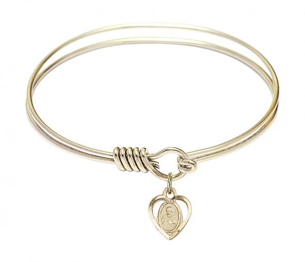 Smooth Bangle Bracelet with a Scapular Charm - Gold