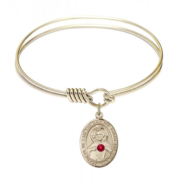 Smooth Bangle Bracelet with a Scapular Charm - Red | Gold