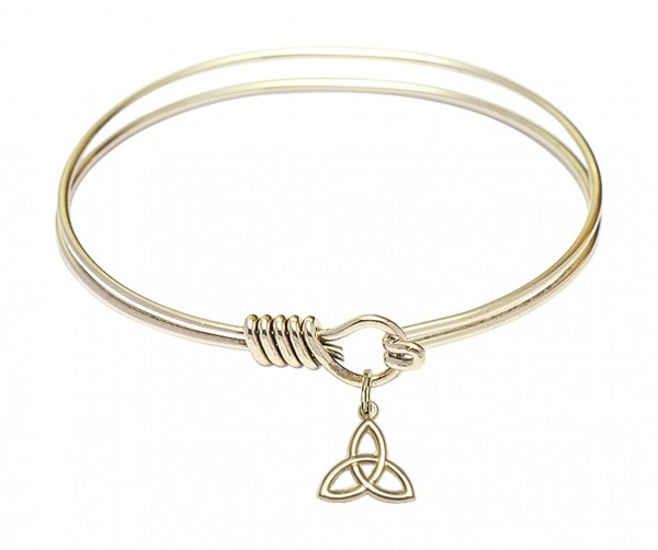 Smooth Bangle Bracelet with a Trinity Irish Knot Charm - Gold