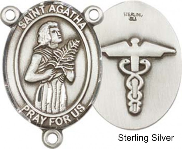 St. Agatha Nurse Rosary Centerpiece Sterling Silver or Pewter - Sterling Silver