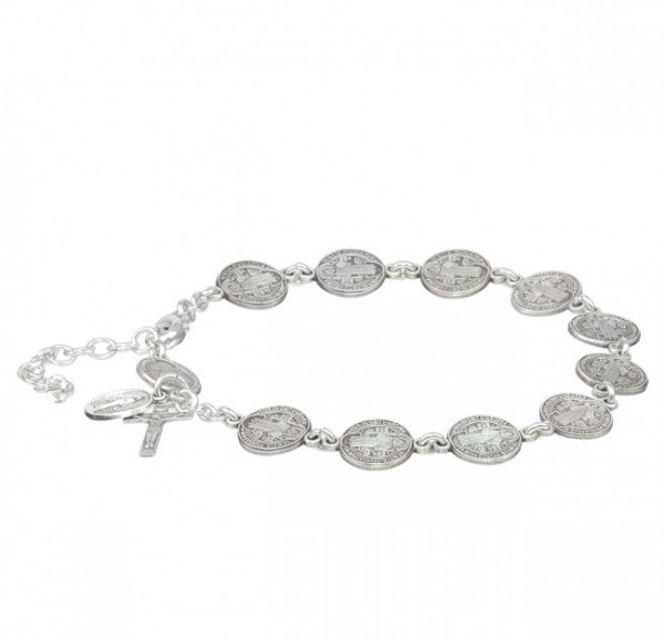 St. Benedict Sterling Silver Rosary Bracelet - Sterling Silver