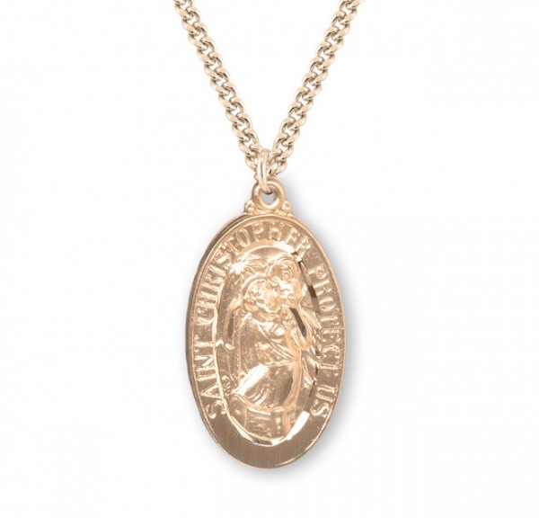 St. Christopher Necklace with High Relief - Gold Plated