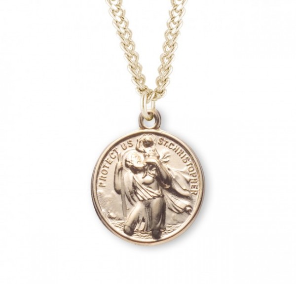 St. Christopher and St. Raphael Necklace Round Sterling Silver - Gold Plated