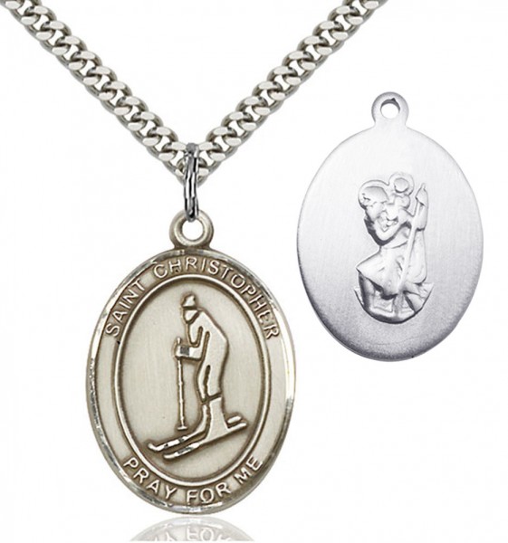 St. Christopher Skiing Medal - Sterling Silver