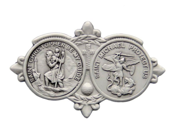 St Christopher &amp; St Michael Visor Clip - Antique Silver