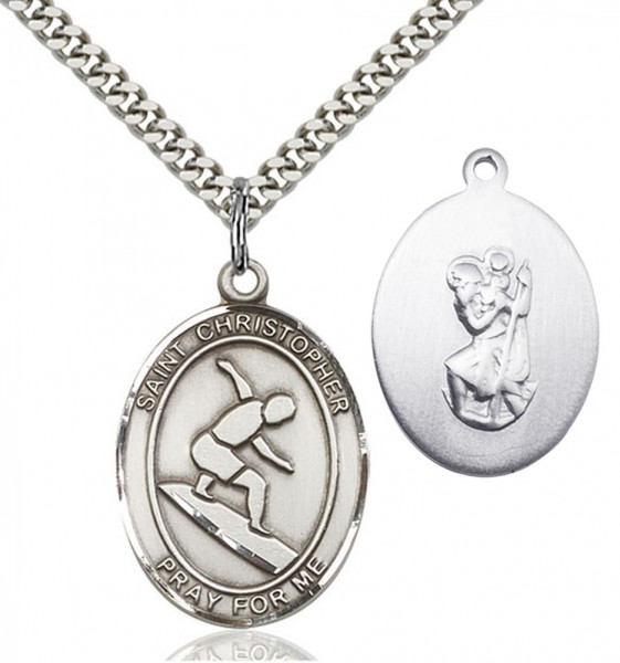 St. Christopher Surfing Medal - Sterling Silver