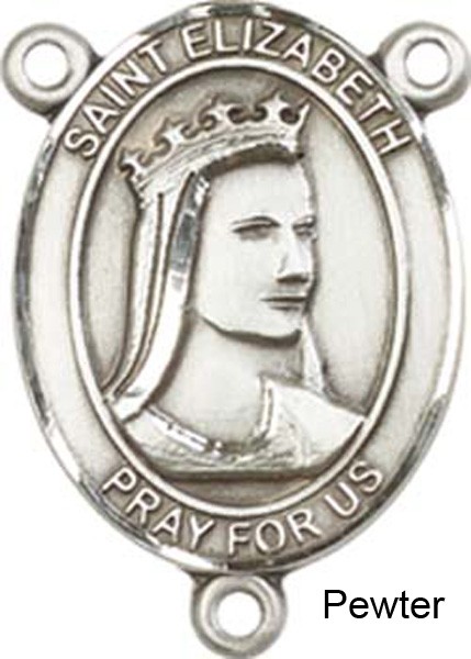 St. Elizabeth of Hungary Rosary Centerpiece Sterling Silver or Pewter - Pewter
