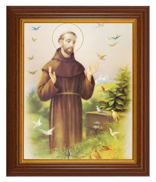St. Francis with Birds 8x10 Textured Artboard Dark Walnut Frame - #112 Frame