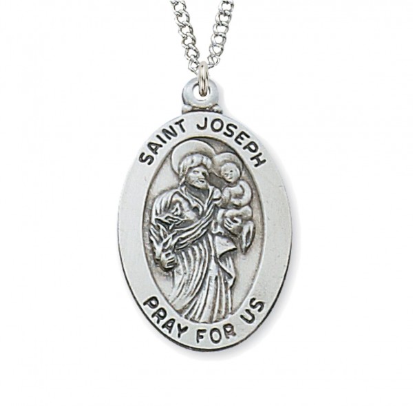 Boys Oval Sterling Silver St. Joseph Medal - Silver