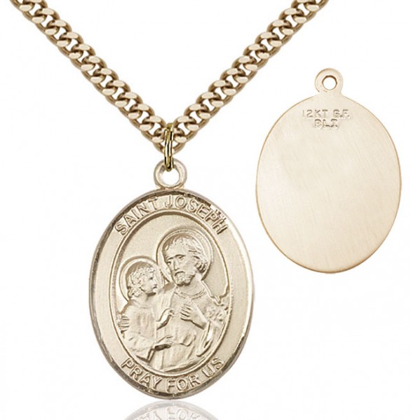Oval Sterling Silver St. Joseph Medal - 14KT Gold Filled