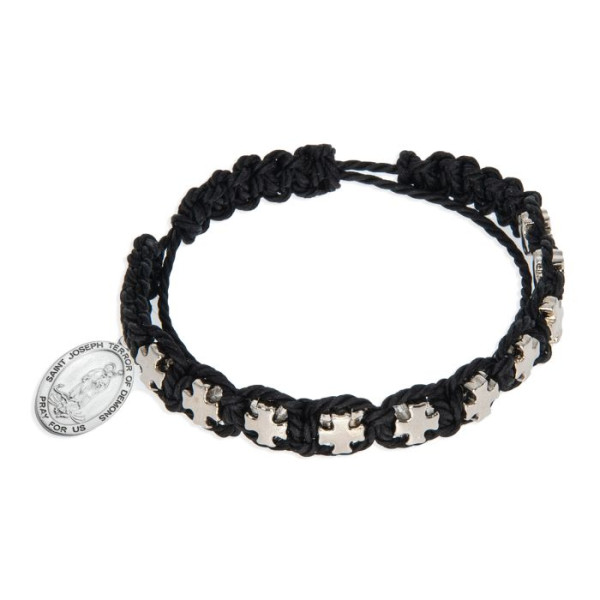 St. Joseph Terror of Demons Corded Bracelet - Black | Silver