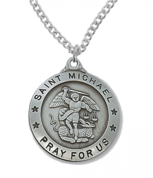 Men's Round St. Michael Medal - Pewter