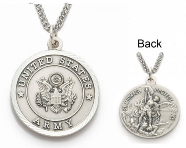 St. Michael U.S. Army Medal 1 inch with Chain - Silver