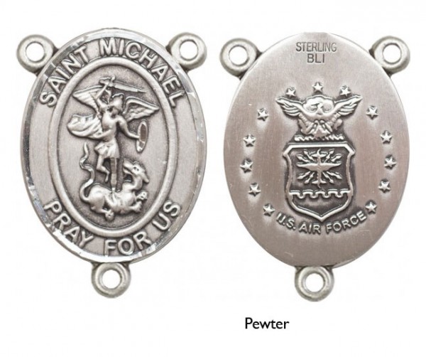 St. Michael US Air Force Sterling Silver Rosary Centerpiece - Pewter