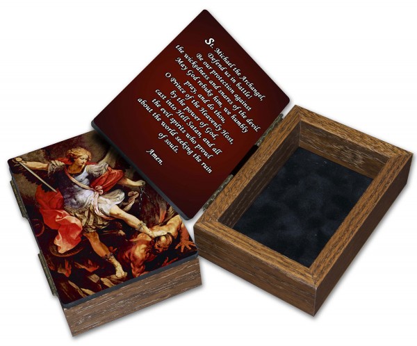 St. Michael Wood Keepsake Box - Brown