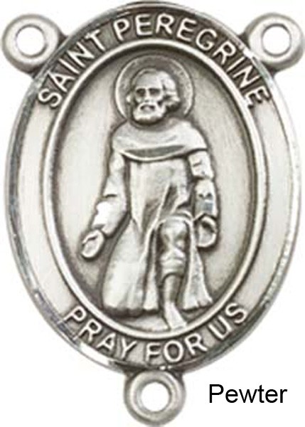 St. Peregrine Laziosi Rosary Centerpiece Sterling Silver or Pewter - Pewter