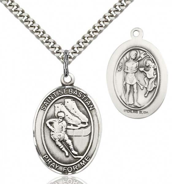 St. Sebastian Ice Hockey Pendant - Sterling Silver