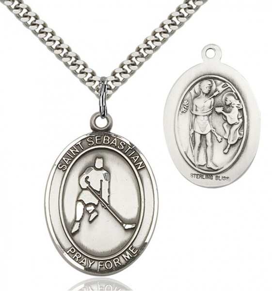 St. Sebastian Ice Hockey Patron Saint Medal - Sterling Silver