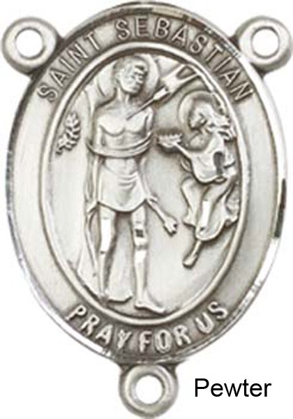 St. Sebastian Rosary Centerpiece Sterling Silver or Pewter - Pewter