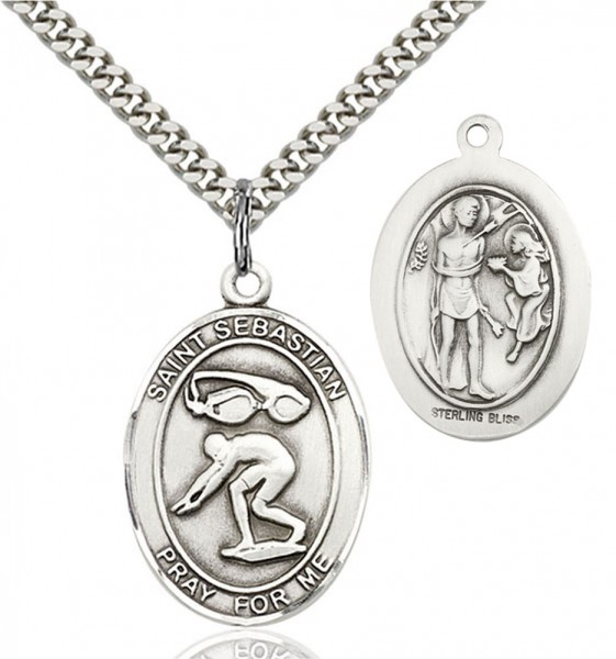 St. Sebastian Swimming Medal - Sterling Silver